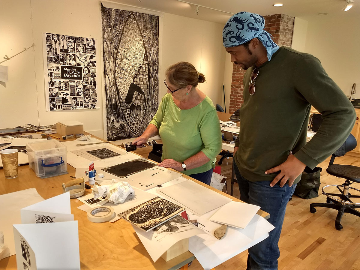 A photo of artists in a Workshop at Monson Arts in Maine